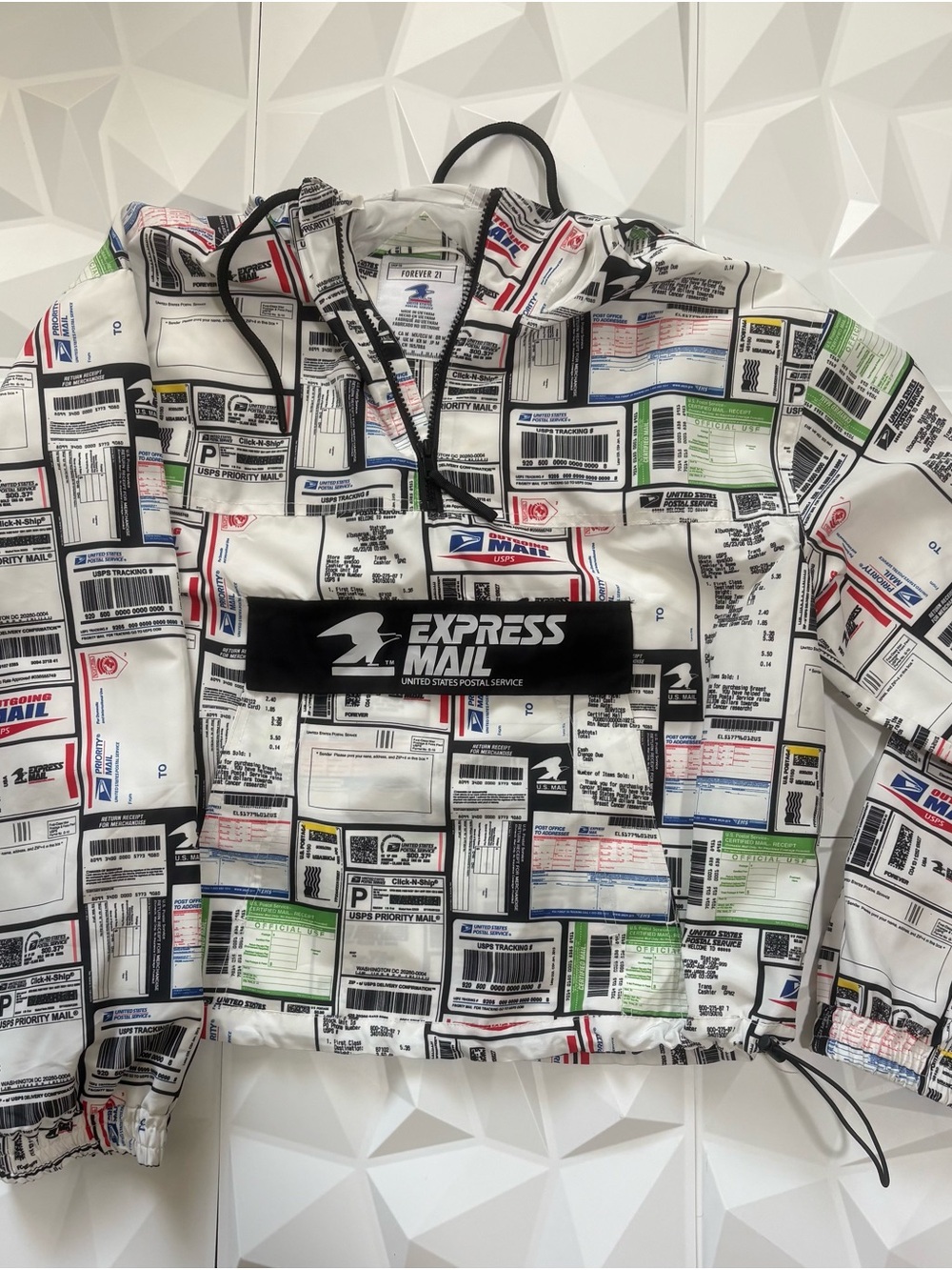 Express Mail White Graphic Print Hooded Pullover Jacket